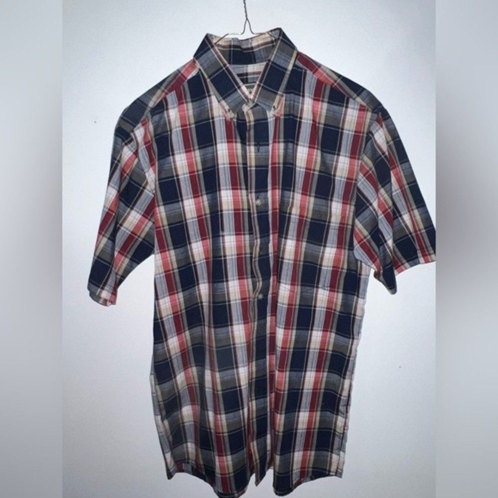 David Taylor Casual Button-Down Shirt – Red White Blue Plaid (Men’s M)